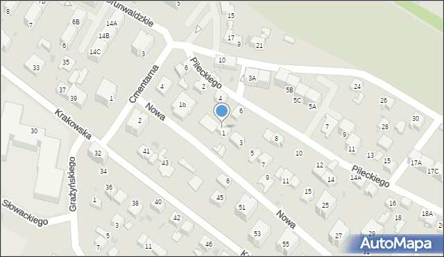 Mikołów, Nowa, 1a, mapa Mikołów