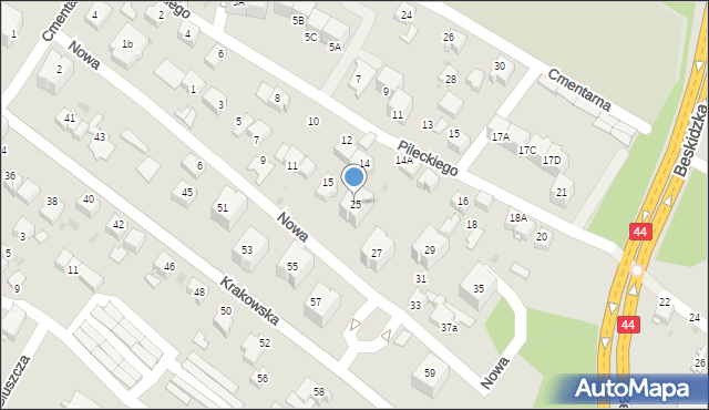 Mikołów, Nowa, 25, mapa Mikołów