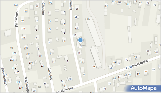 Mstów, Norwida Cypriana Kamila, 12, mapa Mstów