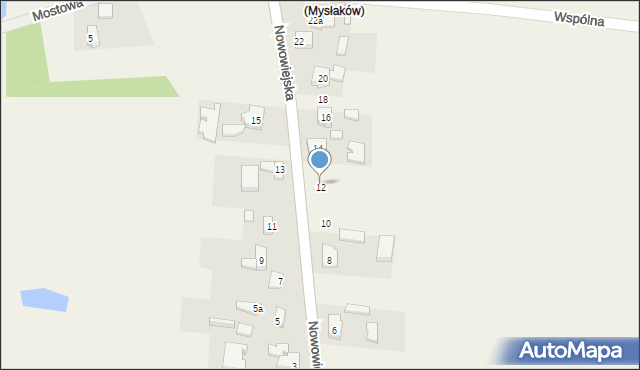 Mysłaków, Nowowiejska, 12, mapa Mysłaków