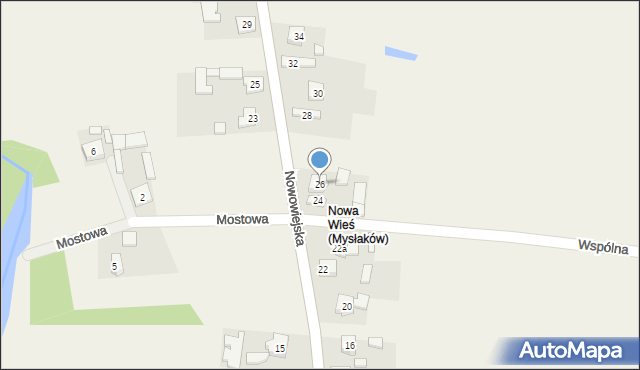 Mysłaków, Nowowiejska, 26, mapa Mysłaków