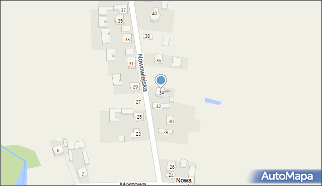 Mysłaków, Nowowiejska, 34, mapa Mysłaków