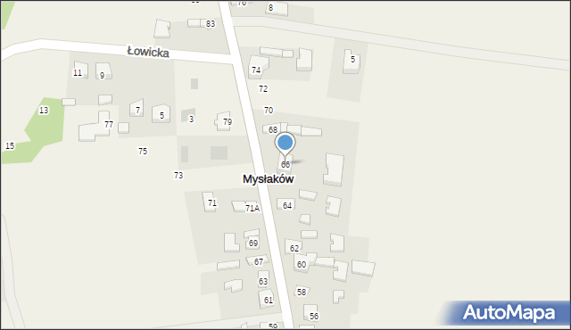Mysłaków, Nowowiejska, 66, mapa Mysłaków