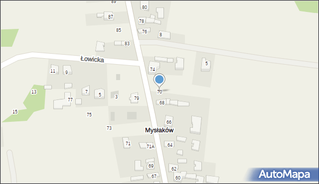 Mysłaków, Nowowiejska, 70, mapa Mysłaków