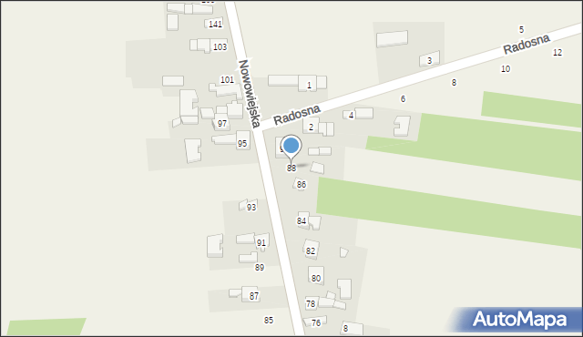 Mysłaków, Nowowiejska, 88, mapa Mysłaków