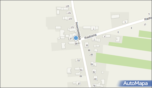 Mysłaków, Nowowiejska, 95, mapa Mysłaków