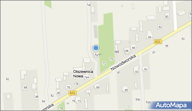 Olszewnica Nowa, Nowodworska, 74, mapa Olszewnica Nowa