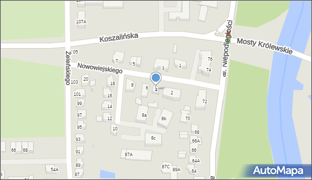 Piła, Nowowiejskiego Feliksa, 4, mapa Piły