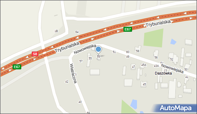 Piotrków Trybunalski, Nowowiejska, 53, mapa Piotrków Trybunalski