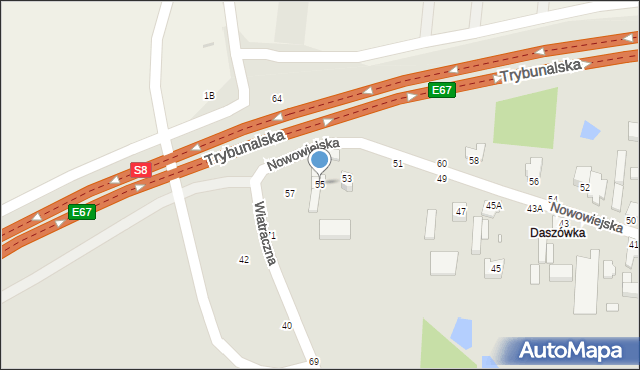 Piotrków Trybunalski, Nowowiejska, 55, mapa Piotrków Trybunalski
