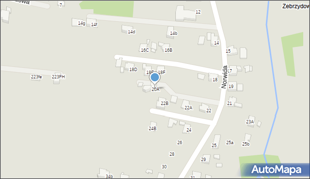 Rybnik, Norwida Cypriana Kamila, 20A, mapa Rybnika