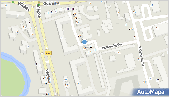 Słupsk, Nowowiejska, 16, mapa Słupska