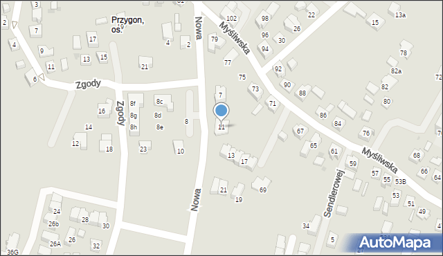 Tychy, Nowa, 11, mapa Tychów