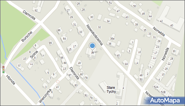 Tychy, Nowokościelna, 35, mapa Tychów