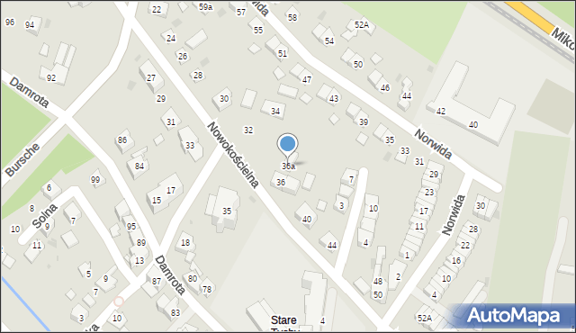 Tychy, Nowokościelna, 36a, mapa Tychów