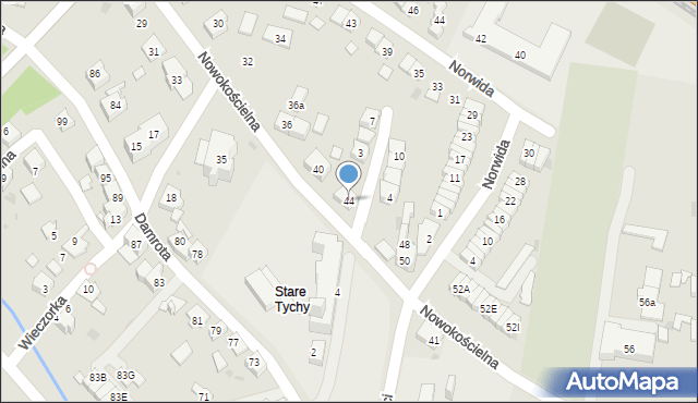 Tychy, Nowokościelna, 44, mapa Tychów