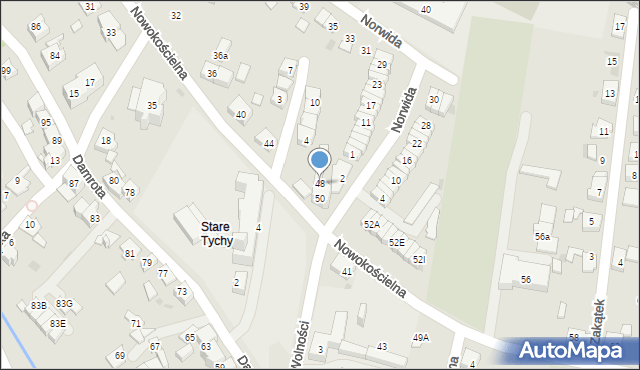 Tychy, Nowokościelna, 48, mapa Tychów