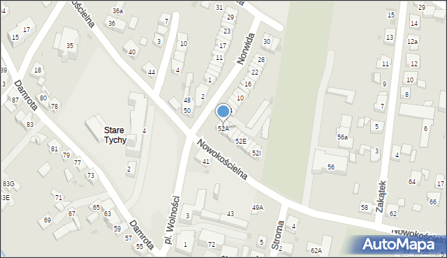 Tychy, Nowokościelna, 52A, mapa Tychów