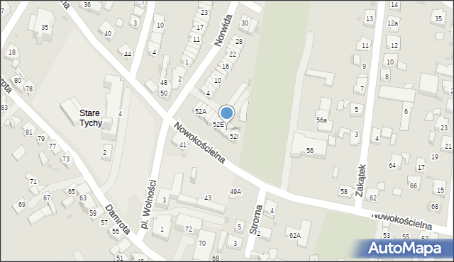 Tychy, Nowokościelna, 52G, mapa Tychów