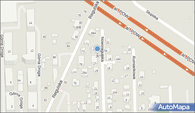 Warszawa, Noworegulska, 29, mapa Warszawy