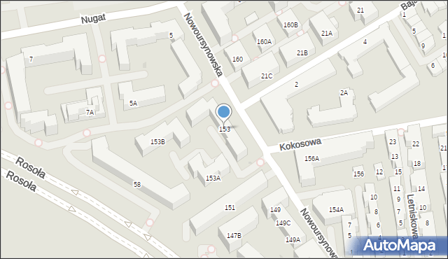 Warszawa, Nowoursynowska, 153, mapa Warszawy