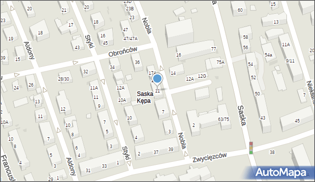 Warszawa, Nobla Alfreda, 11, mapa Warszawy