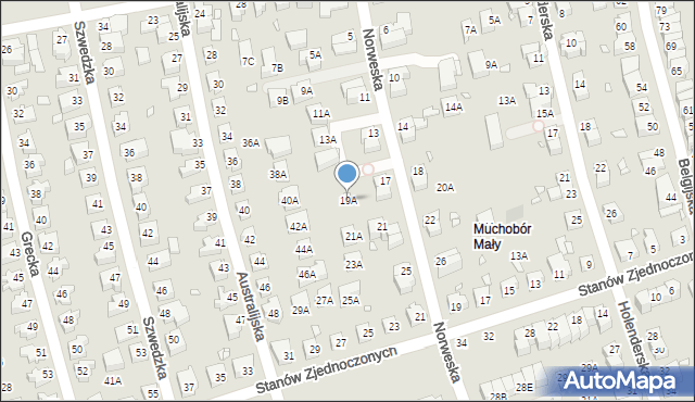 Wrocław, Norweska, 19A, mapa Wrocławia