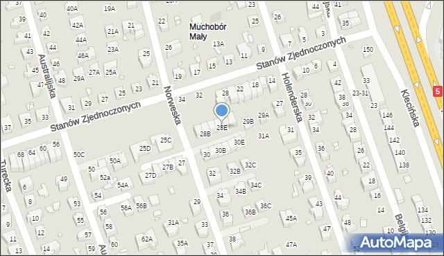 Wrocław, Norweska, 28E, mapa Wrocławia