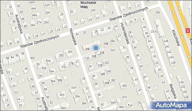 Wrocław, Norweska, 30C, mapa Wrocławia