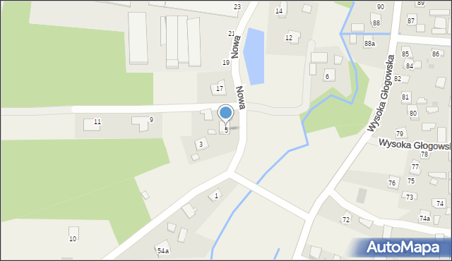 Wysoka Głogowska, Nowa, 5, mapa Wysoka Głogowska
