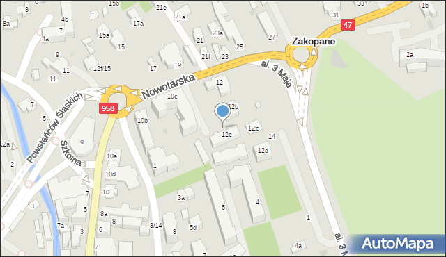 Zakopane, Nowotarska, 12f, mapa Zakopanego