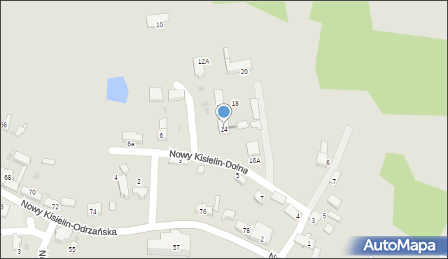 Zielona Góra, Nowy Kisielin-Dolna, 14, mapa Zielona Góra