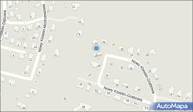 Zielona Góra, Nowy Kisielin-Grabowa, 43, mapa Zielona Góra