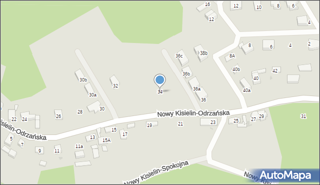 Zielona Góra, Nowy Kisielin-Odrzańska, 34, mapa Zielona Góra