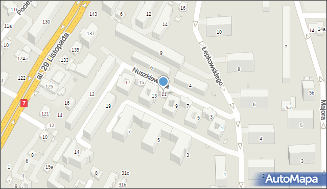 Kraków, Nuszkiewicza Ryszarda, mjr., 11, mapa Krakowa