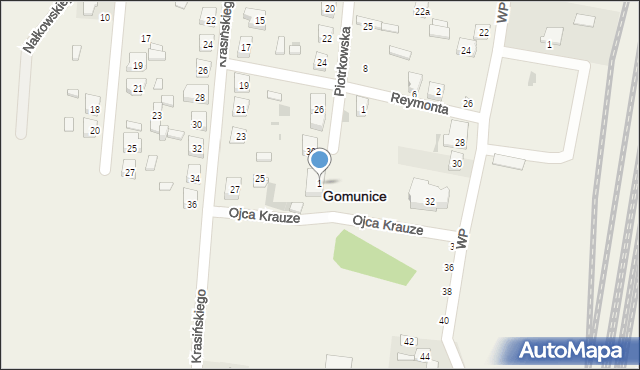 Gomunice, o. Teofila Krauze, 1, mapa Gomunice