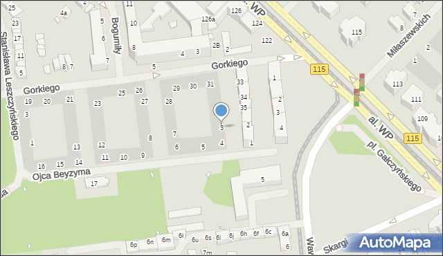 Szczecin, o. Beyzyma, 3, mapa Szczecina