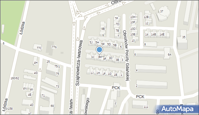Częstochowa, Obrońców Poczty Gdańskiej, 3H, mapa Częstochowy