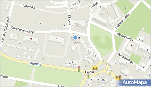 Gubin, Obrońców Pokoju, 11a, mapa Gubin