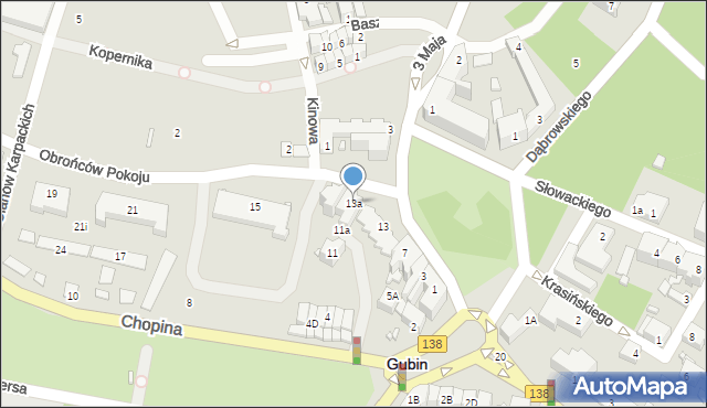 Gubin, Obrońców Pokoju, 13a, mapa Gubin