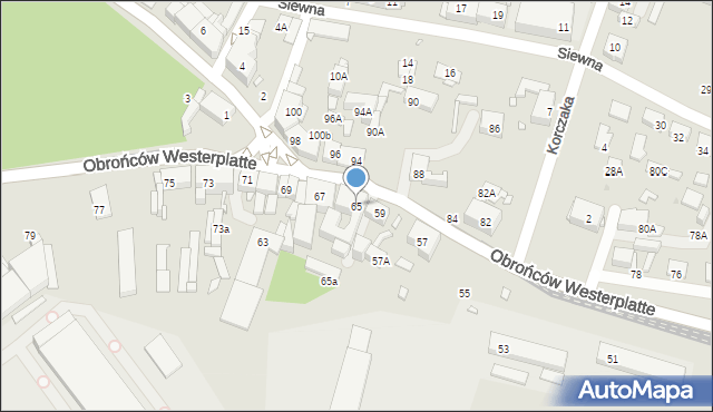 Katowice, Obrońców Westerplatte, 65, mapa Katowic