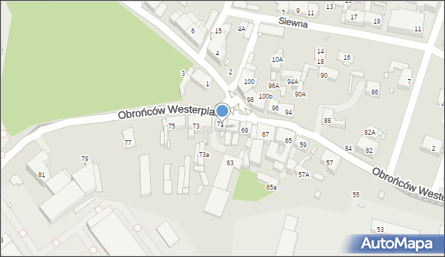 Katowice, Obrońców Westerplatte, 71a, mapa Katowic