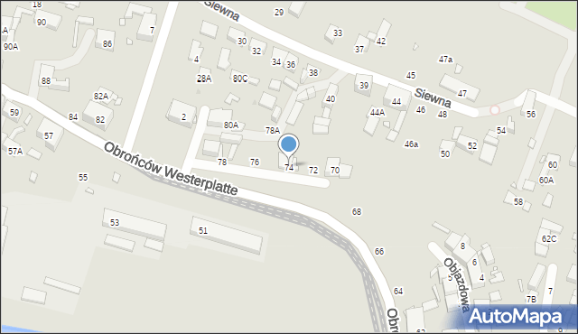 Katowice, Obrońców Westerplatte, 74, mapa Katowic