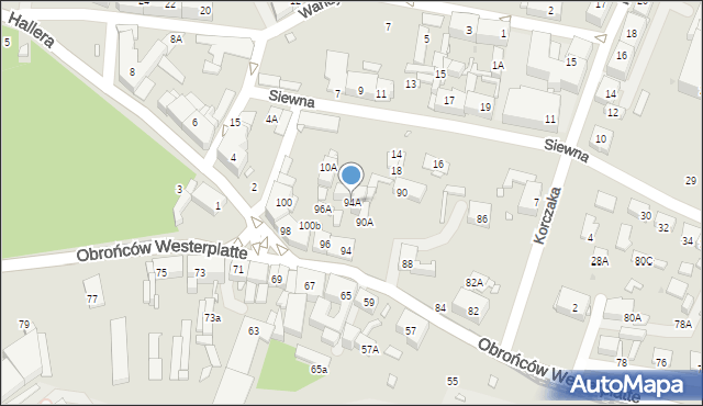 Katowice, Obrońców Westerplatte, 94A, mapa Katowic