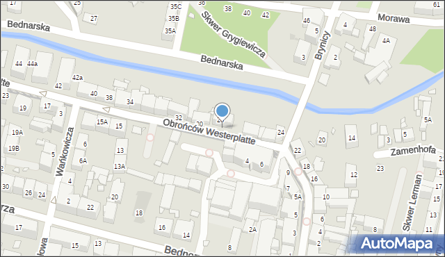 Katowice, Obrońców Westerplatte, 28, mapa Katowic