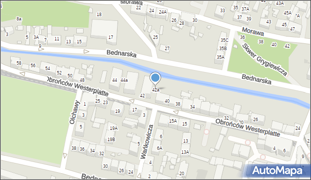 Katowice, Obrońców Westerplatte, 42a, mapa Katowic