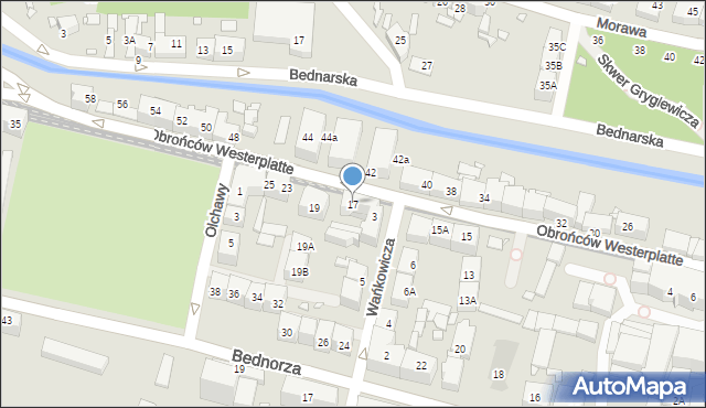 Katowice, Obrońców Westerplatte, 17, mapa Katowic