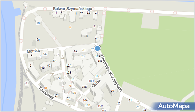 Kołobrzeg, Obrońców Westerplatte, 18A, mapa Kołobrzegu