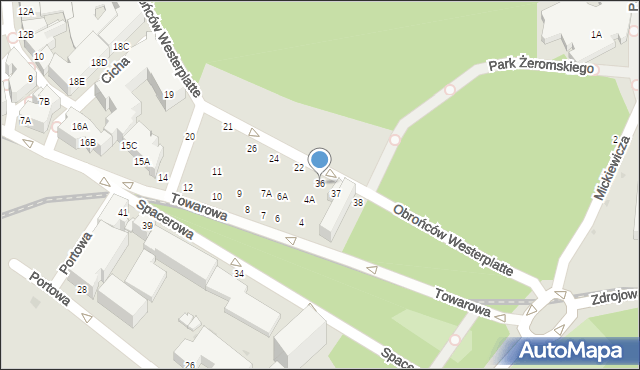 Kołobrzeg, Obrońców Westerplatte, 36, mapa Kołobrzegu