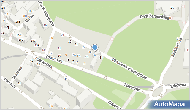 Kołobrzeg, Obrońców Westerplatte, 37, mapa Kołobrzegu